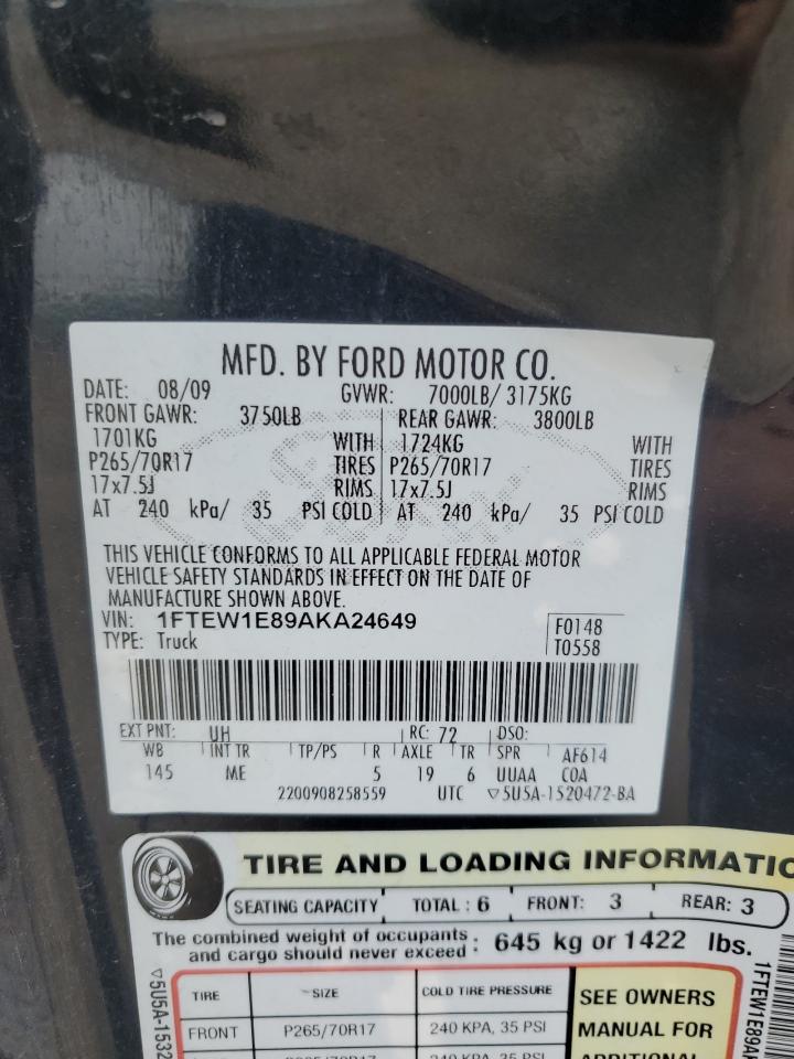 1FTEW1E89AKA24649 2010 Ford F150 Supercrew