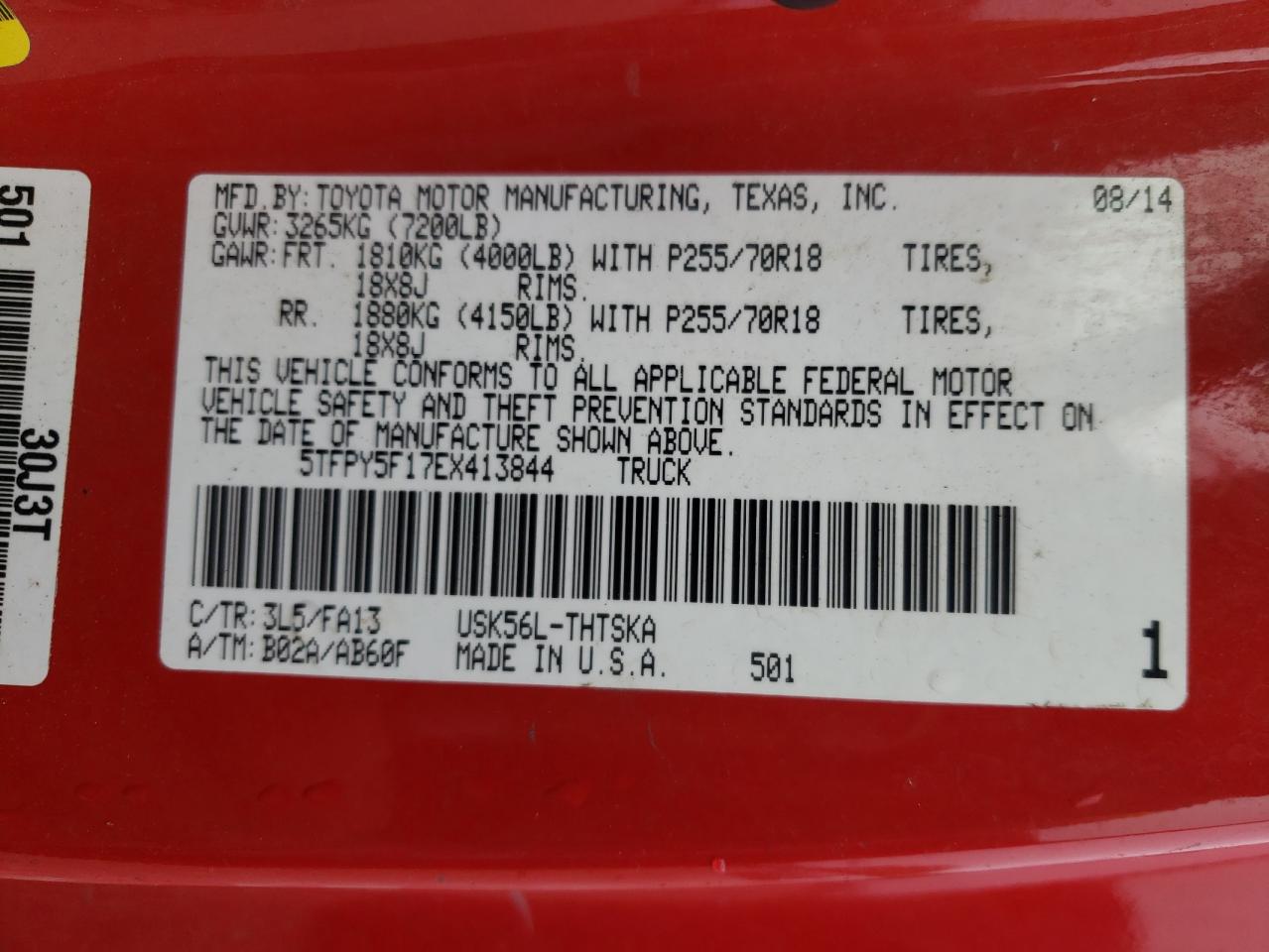 5TFPY5F17EX413844 2014 Toyota Tundra Sr