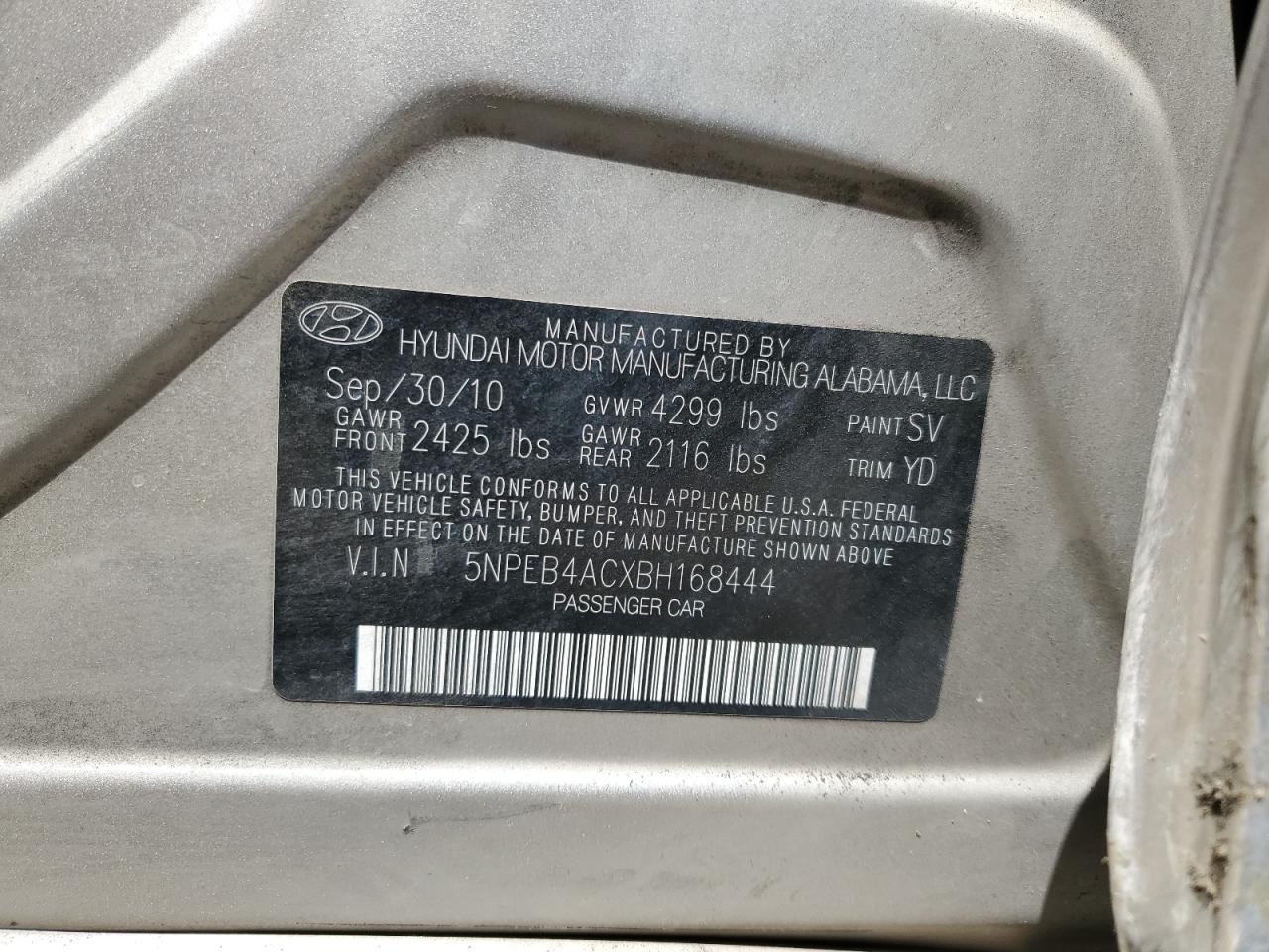 5NPEB4ACXBH168444 2011 Hyundai Sonata Gls