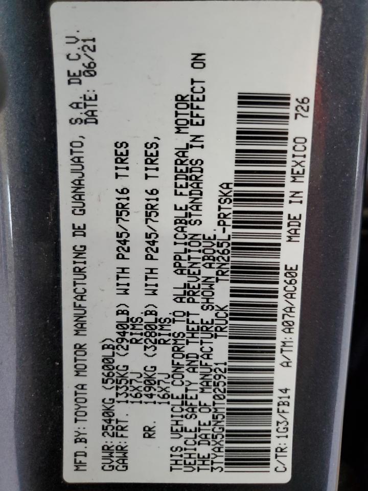 3TYAX5GN5MT025921 2021 Toyota Tacoma Double Cab
