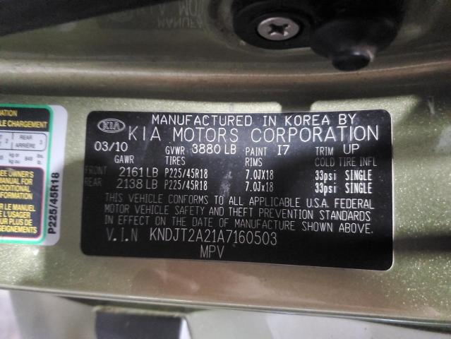 2010 Kia Soul + VIN: KNDJT2A21A7160503 Lot: 54543414