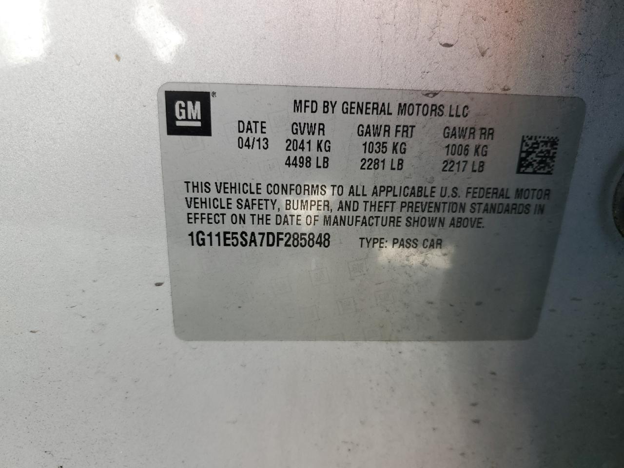 1G11E5SA7DF285848 2013 Chevrolet Malibu 2Lt