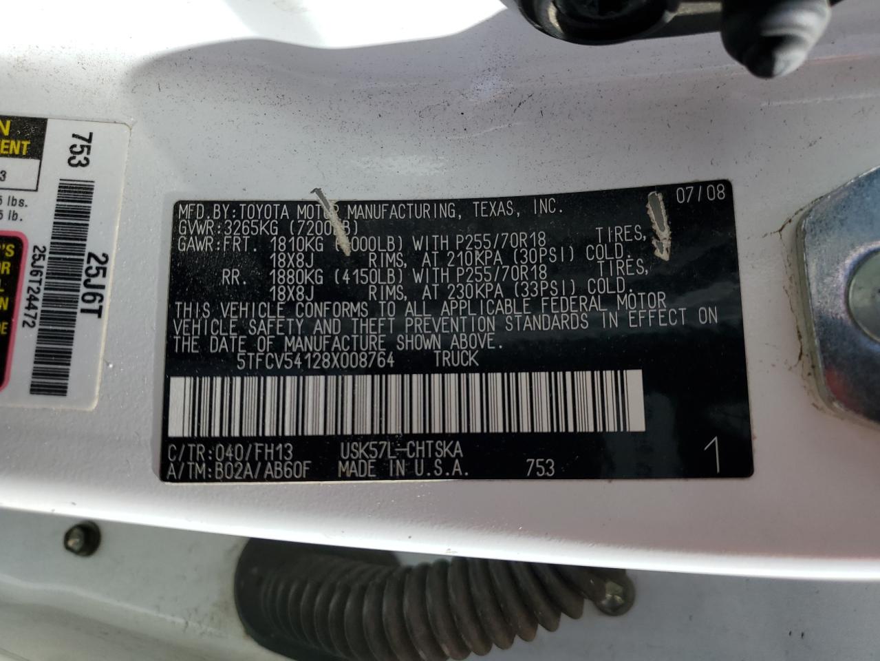 5TFCV54128X008764 2008 Toyota Tundra Double Cab