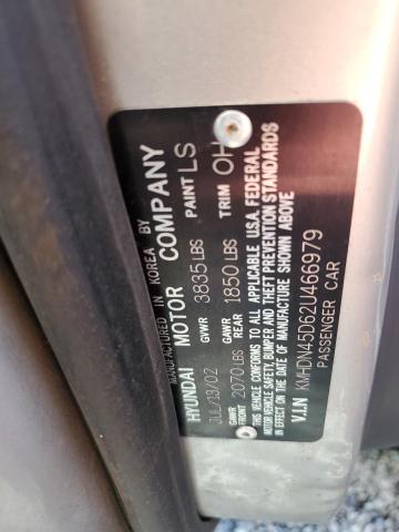 2002 Hyundai Elantra Gls VIN: KMHDN45D62U466979 Lot: 55007694