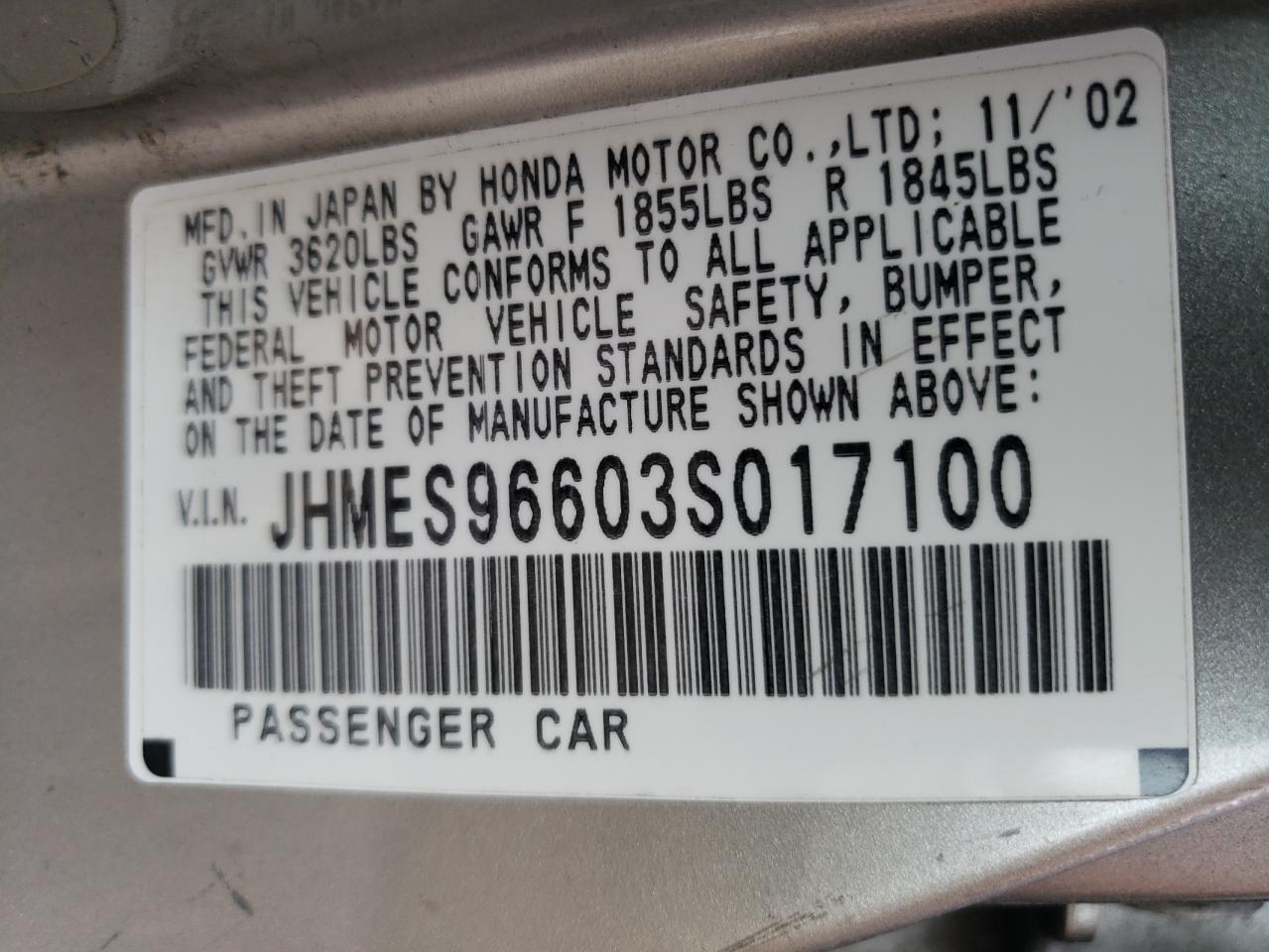 JHMES96603S017100 2003 Honda Civic Hybrid