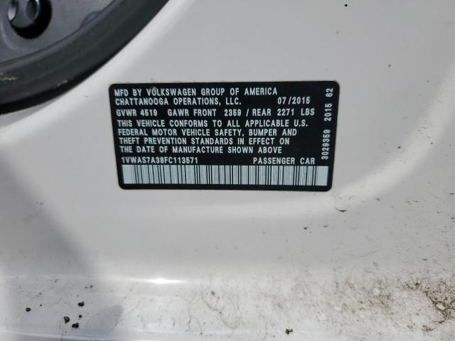 2015 Volkswagen Passat S VIN: 1VWAS7A38FC113571 Lot: 51158934