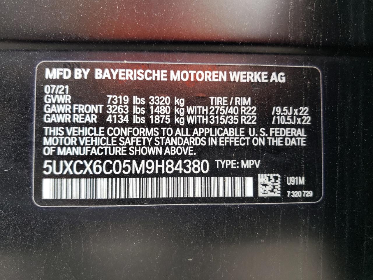 5UXCX6C05M9H84380 2021 BMW X7 M50I