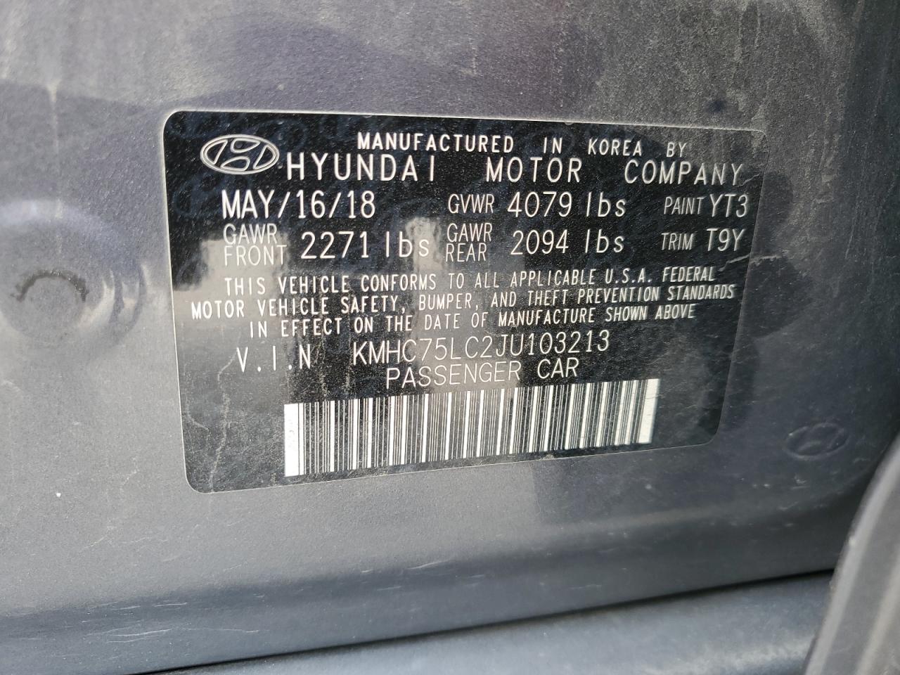 KMHC75LC2JU103213 2018 Hyundai Ioniq Sel