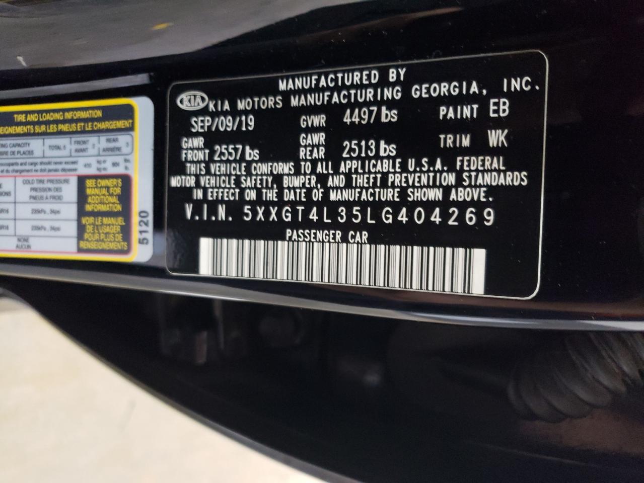 5XXGT4L35LG404269 2020 Kia Optima Lx