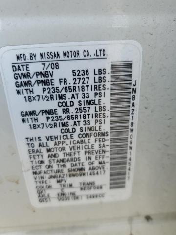 2009 Nissan Murano S VIN: JN8AZ18W09W145417 Lot: 55692644