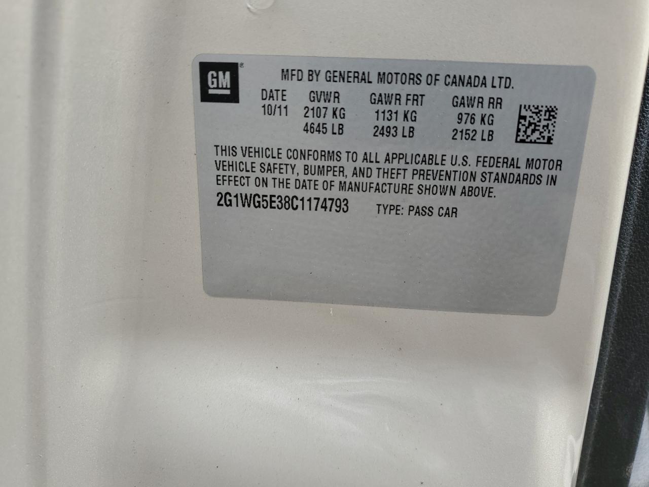 2G1WG5E38C1174793 2012 Chevrolet Impala Lt