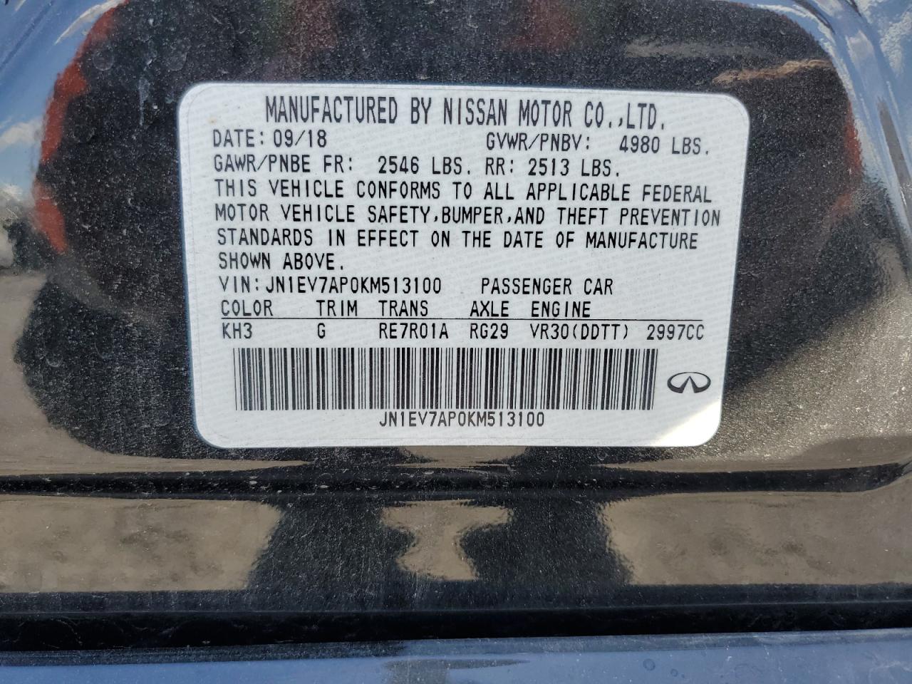 JN1EV7AP0KM513100 2019 Infiniti Q50 Luxe