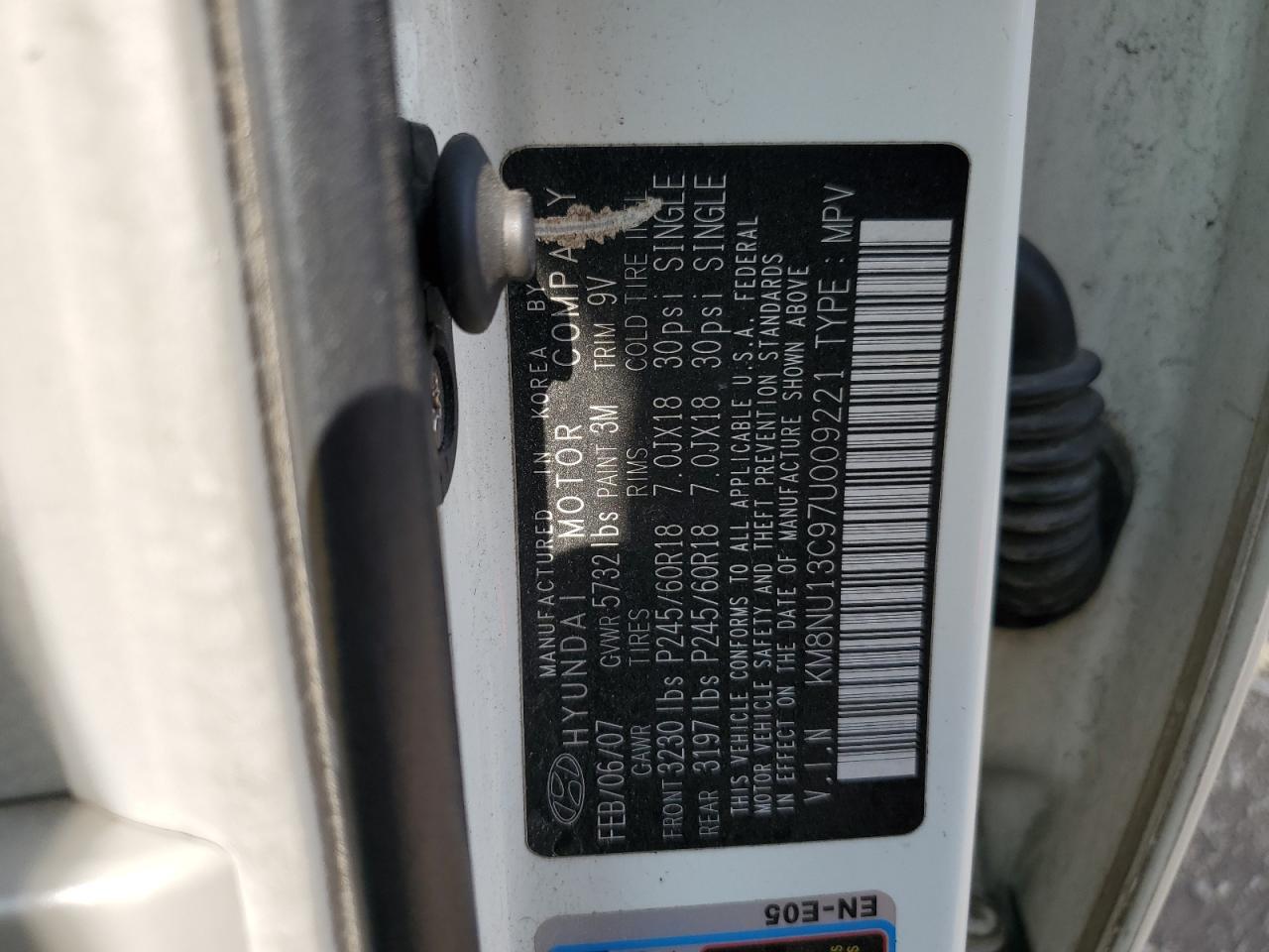 KM8NU13C97U009221 2007 Hyundai Veracruz Gls