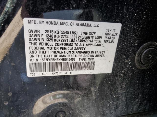 2017 Honda Pilot Exl VIN: 5FNYF5H5XHB045409 Lot: 55682924