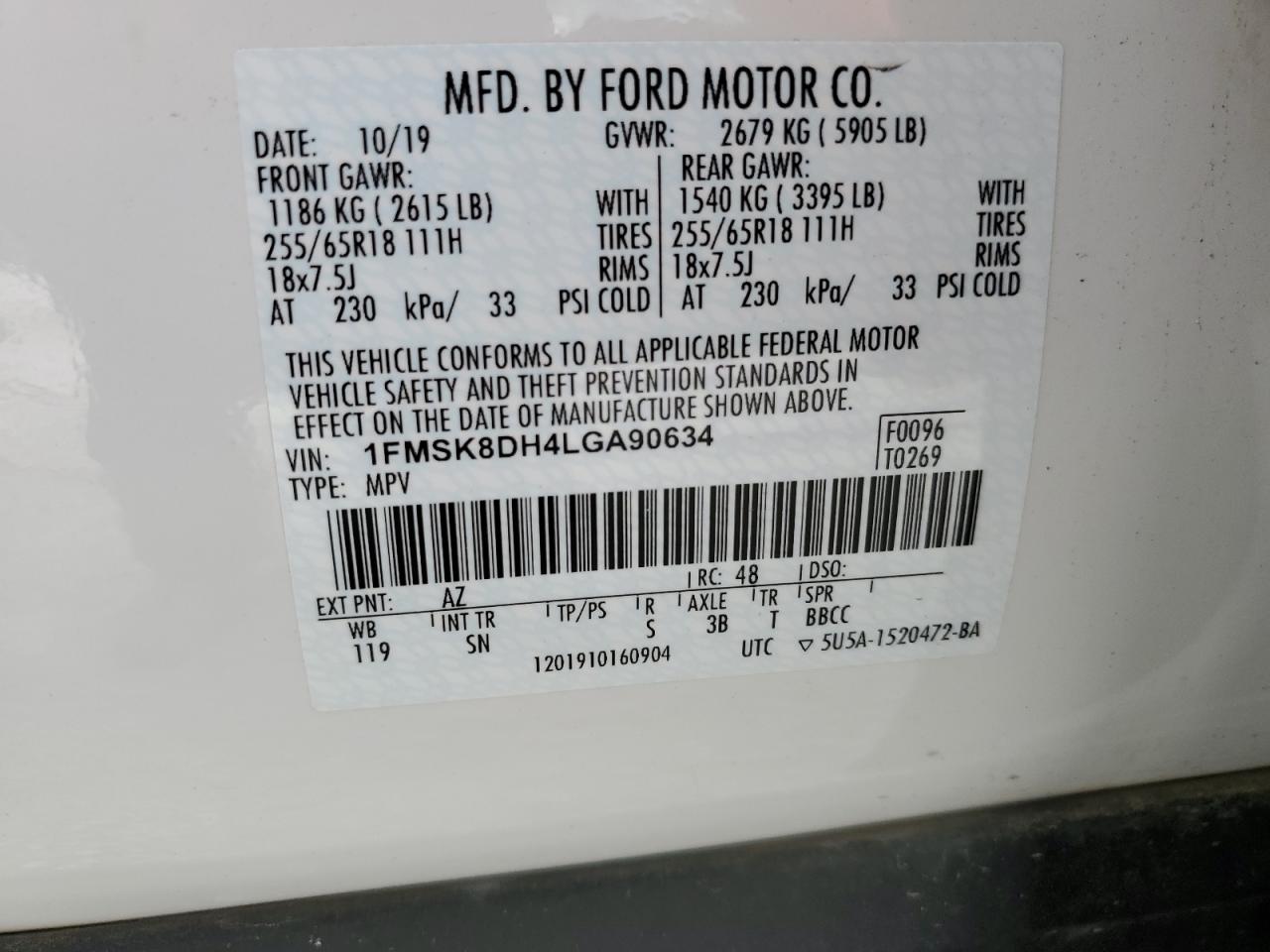 1FMSK8DH4LGA90634 2020 Ford Explorer Xlt