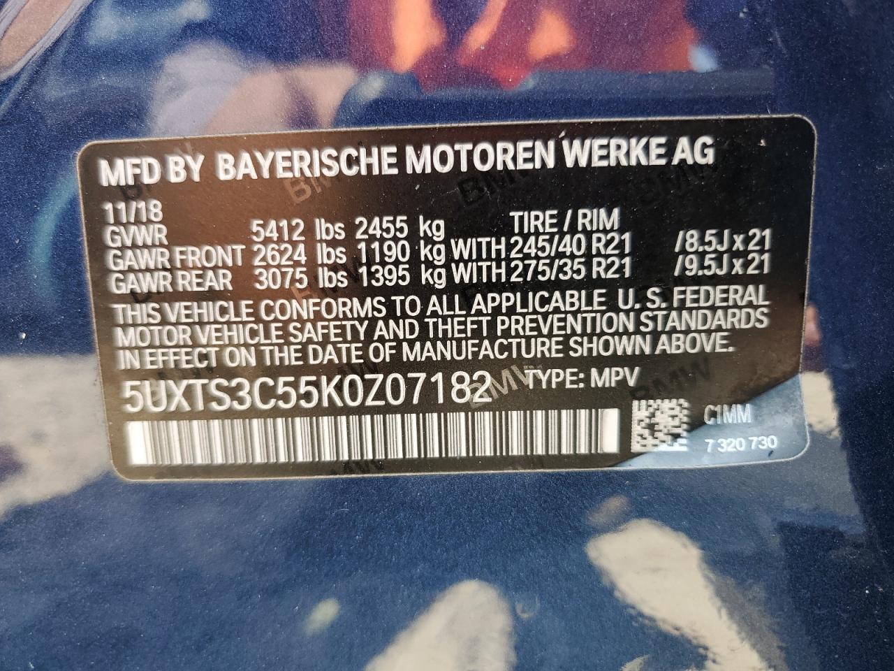 5UXTS3C55K0Z07182 2019 BMW X3 xDrivem40I