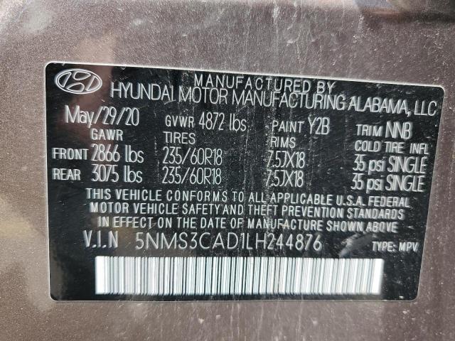 2020 Hyundai Santa Fe Sel VIN: 5NMS3CAD1LH244876 Lot: 53908024