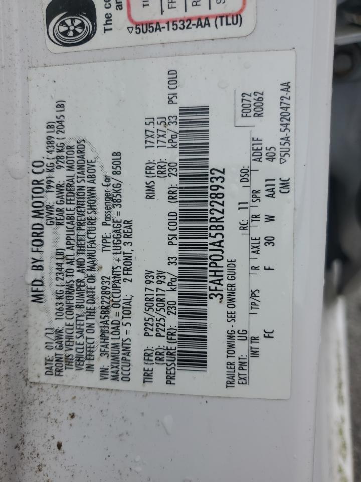 3FAHP0JA5BR228932 2011 Ford Fusion Sel