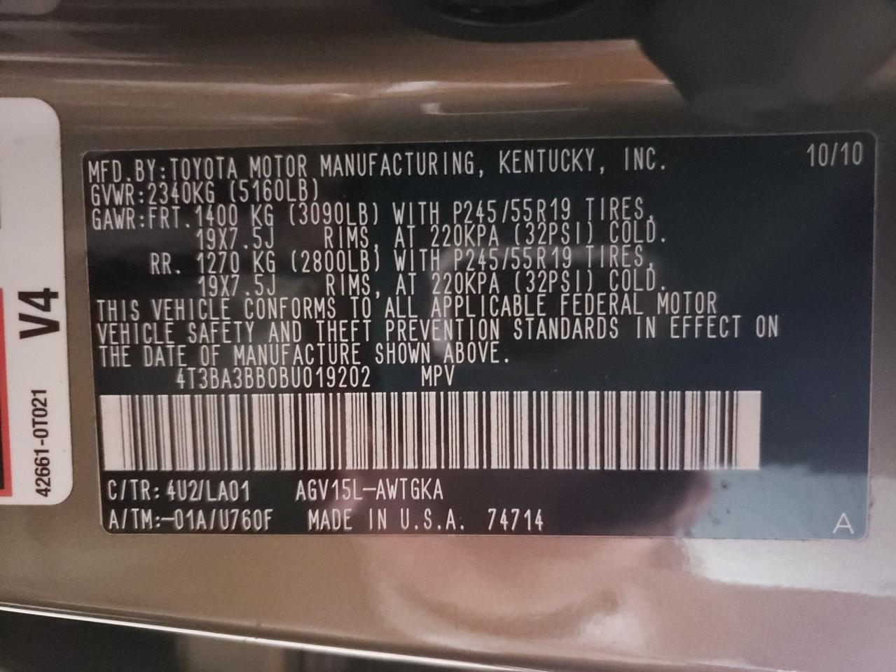 4T3BA3BB0BU019202 2011 Toyota Venza