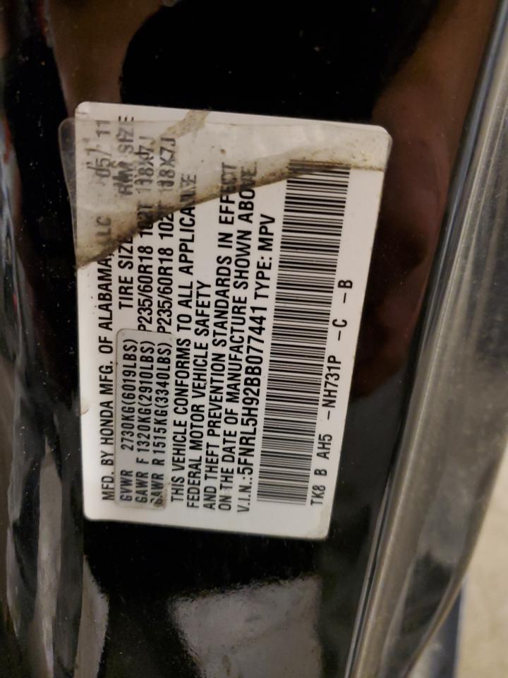 5FNRL5H92BB077441 2011 Honda Odyssey Touring