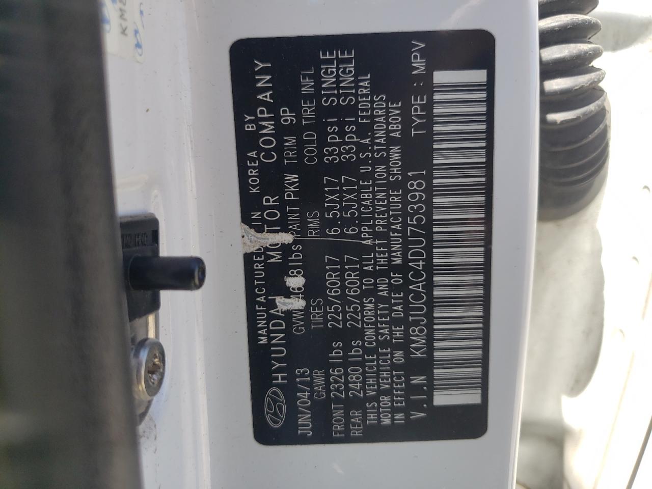 KM8JUCAC4DU753981 2013 Hyundai Tucson Gls