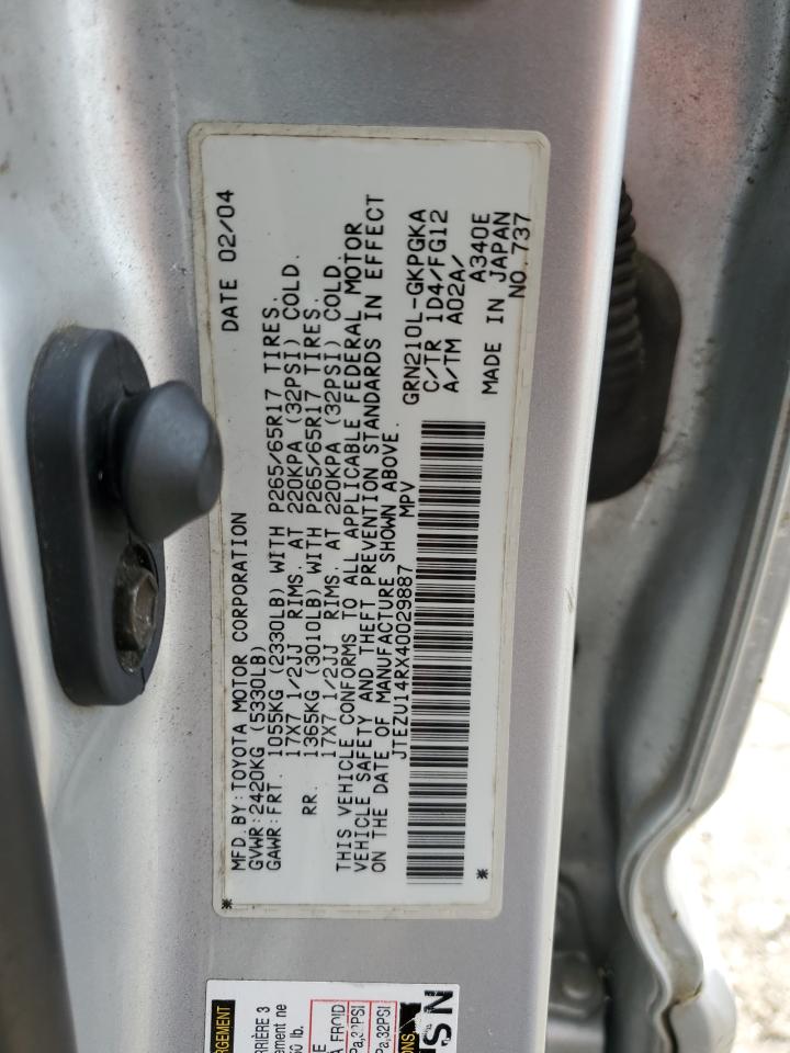 JTEZU14RX40029887 2004 Toyota 4Runner Sr5