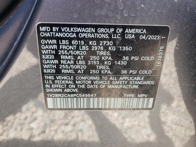 2023 Volkswagen Atlas Sel VIN: 1V2BR2CA8PC549547 Lot: 54988234