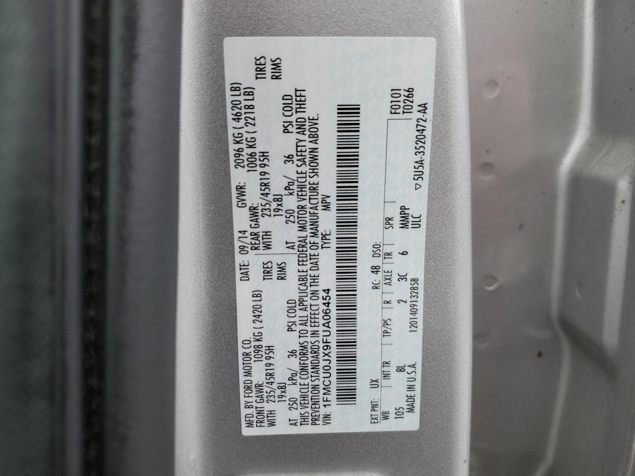 1FMCU0JX9FUA06454 2015 Ford Escape Titanium