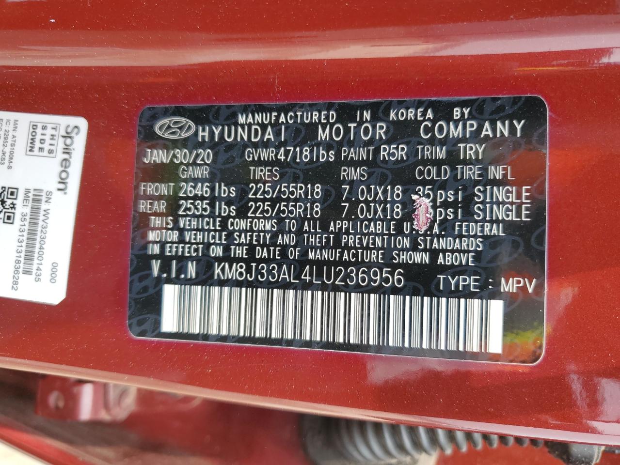 KM8J33AL4LU236956 2020 Hyundai Tucson Limited