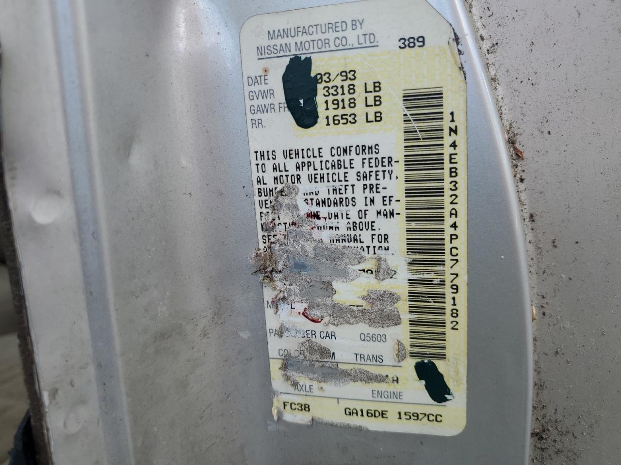 1N4EB32A4PC779182 1993 Nissan Sentra E