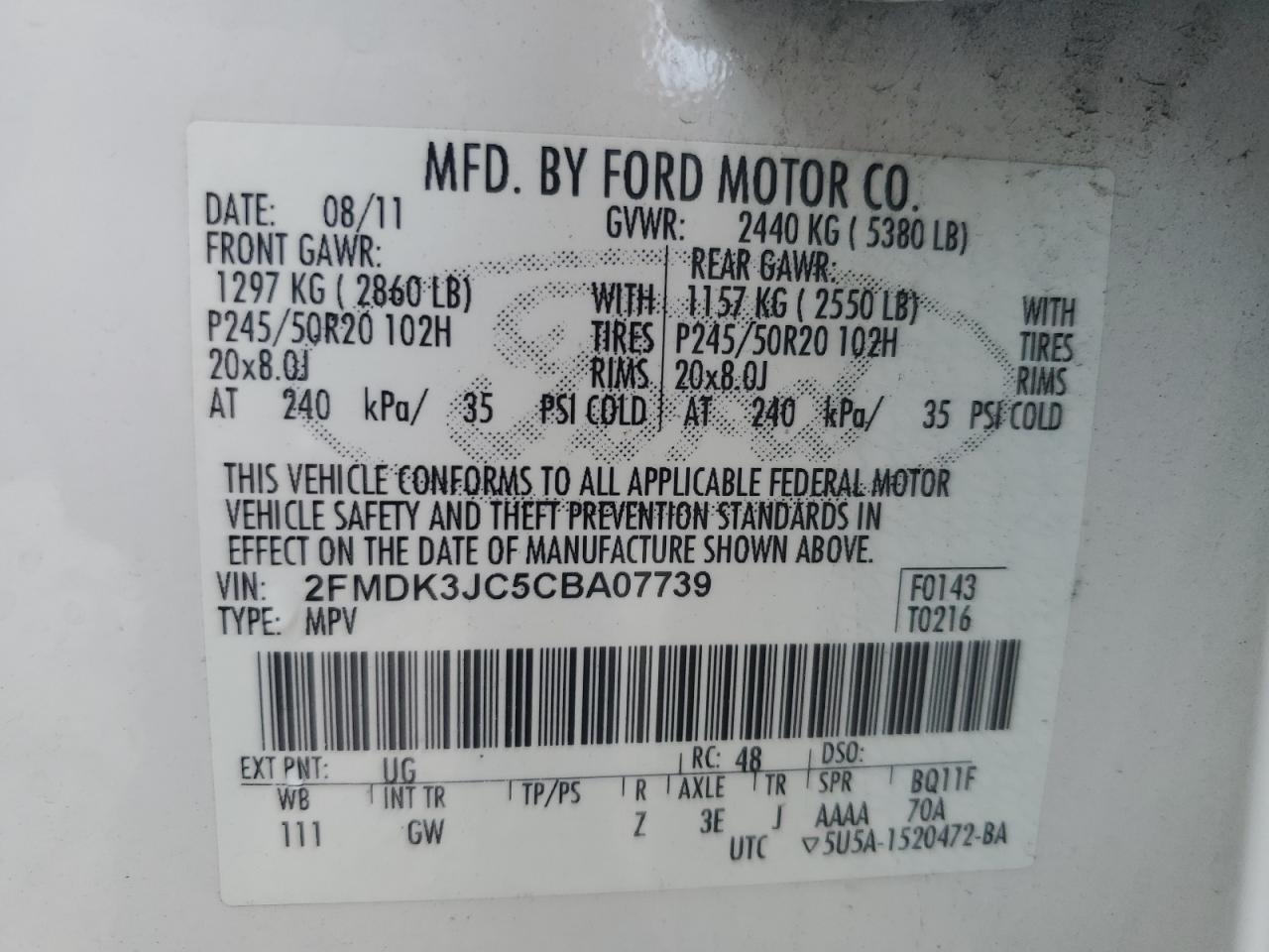 2FMDK3JC5CBA07739 2012 Ford Edge Sel