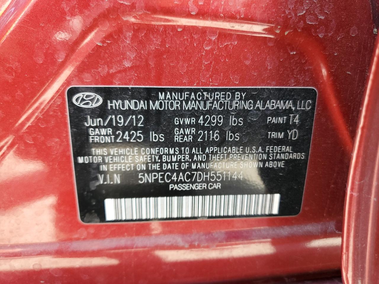 5NPEC4AC7DH551144 2013 Hyundai Sonata Se