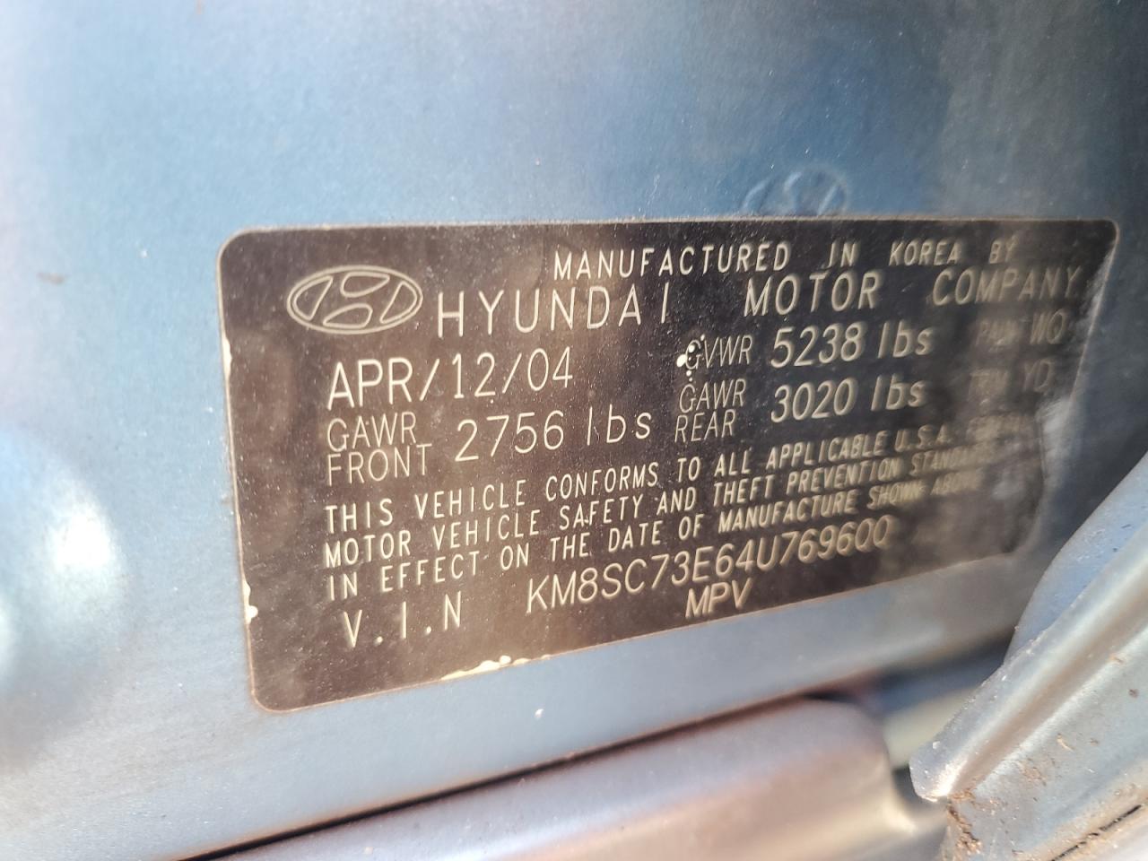 KM8SC73E64U769600 2004 Hyundai Santa Fe Gls