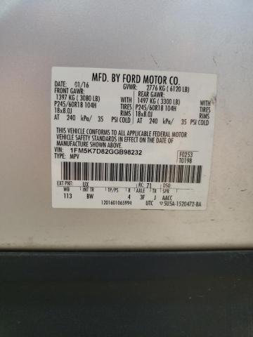 2016 Ford Explorer Xlt VIN: 1FM5K7D82GGB98232 Lot: 56060044