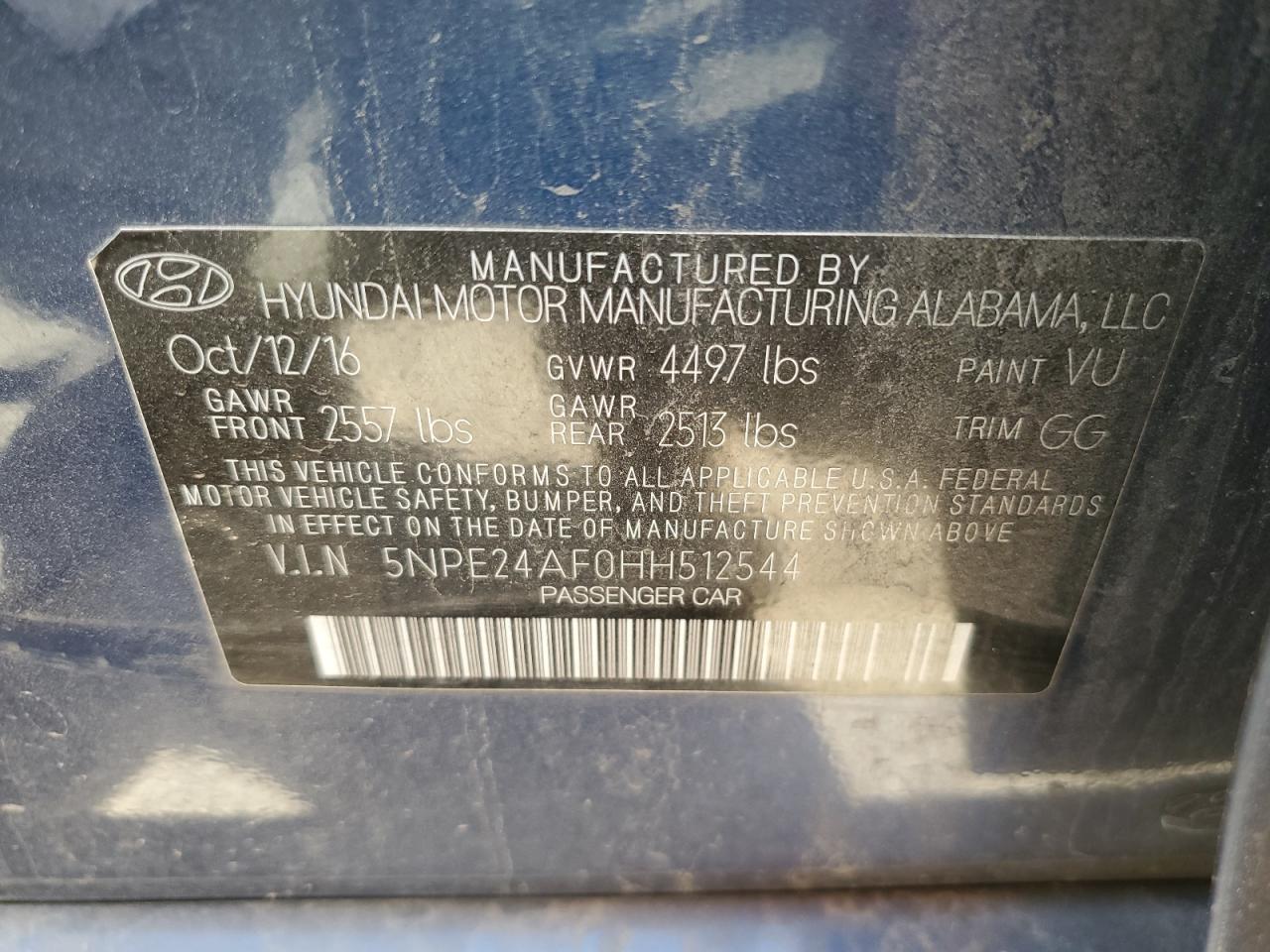 5NPE24AF0HH512544 2017 Hyundai Sonata Se