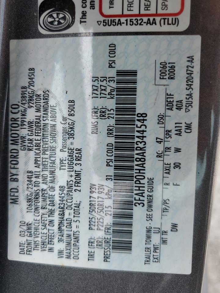 3FAHP0HA8AR344548 2010 Ford Fusion Se