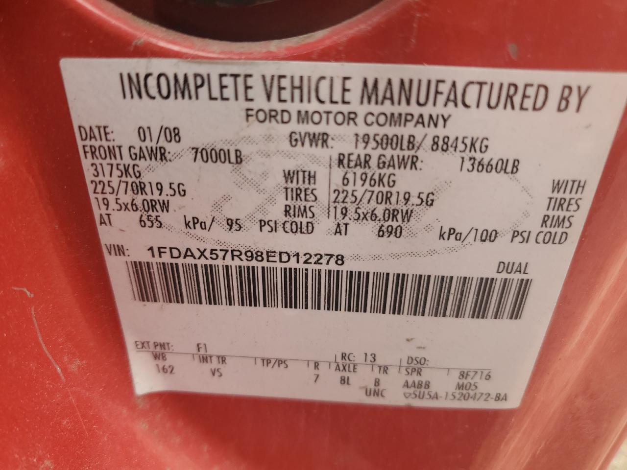 1FDAX57R98ED12278 2008 Ford F550 Super Duty