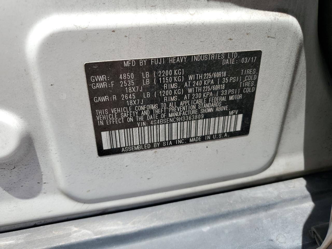 4S4BSENC9H3363809 2017 Subaru Outback 3.6R Limited