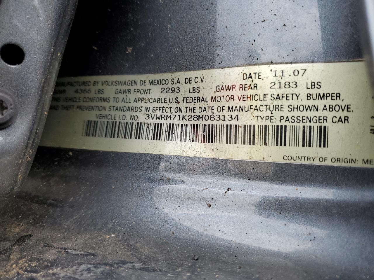 3VWRM71K28M083134 2008 Volkswagen Jetta Se