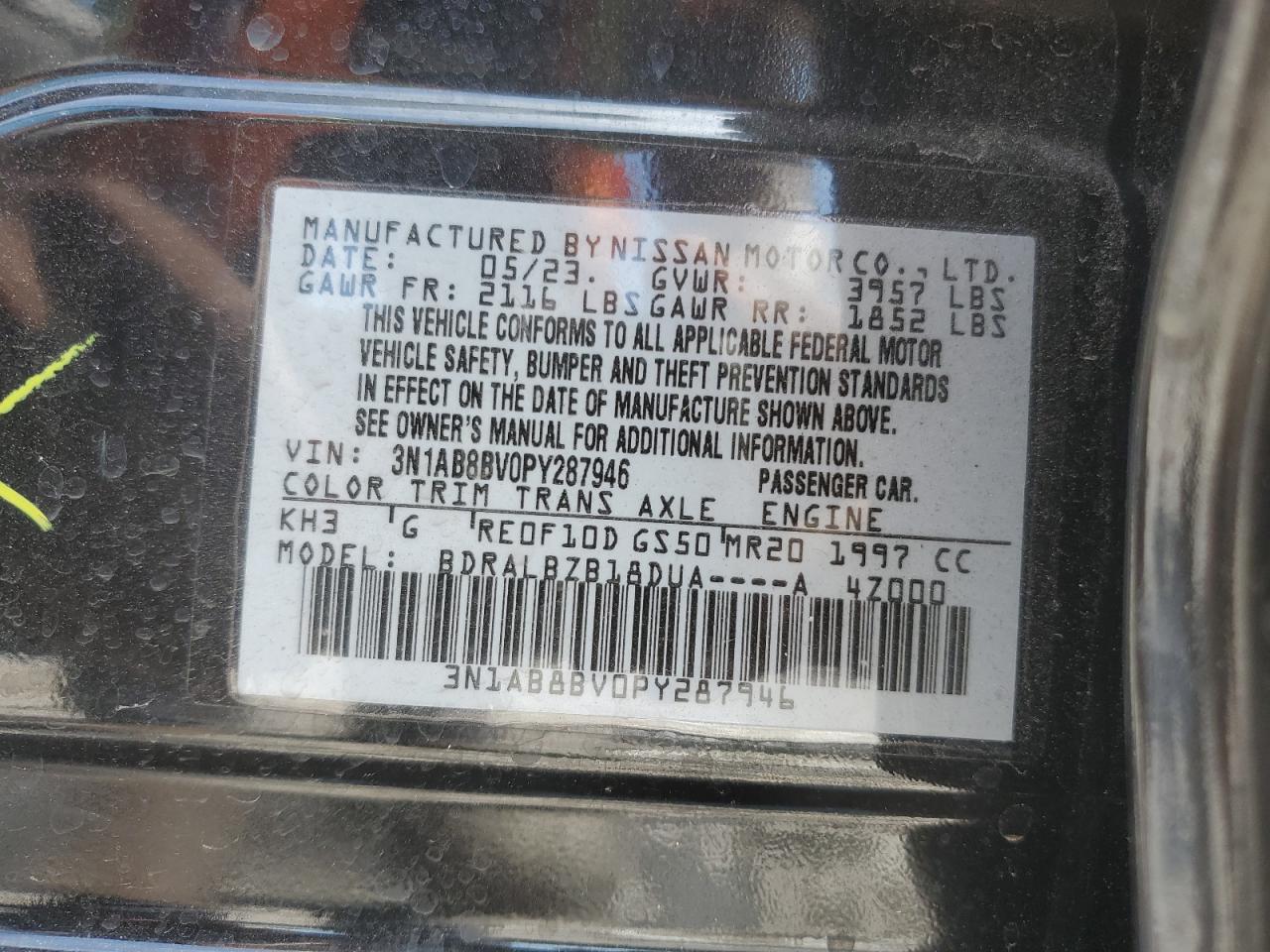 3N1AB8BV0PY287946 2023 Nissan Sentra S