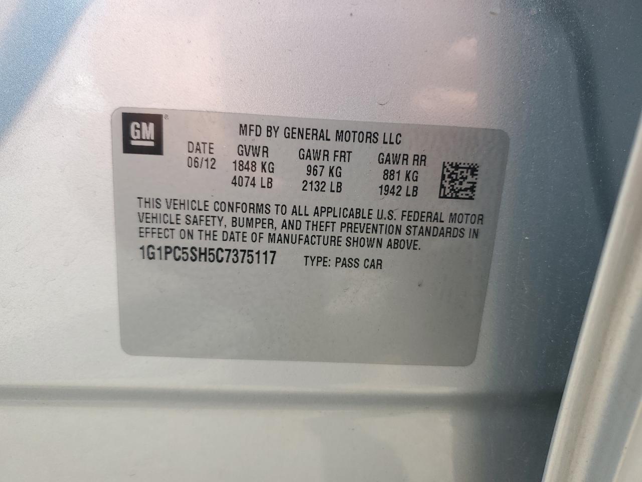 1G1PC5SH5C7375117 2012 Chevrolet Cruze Ls