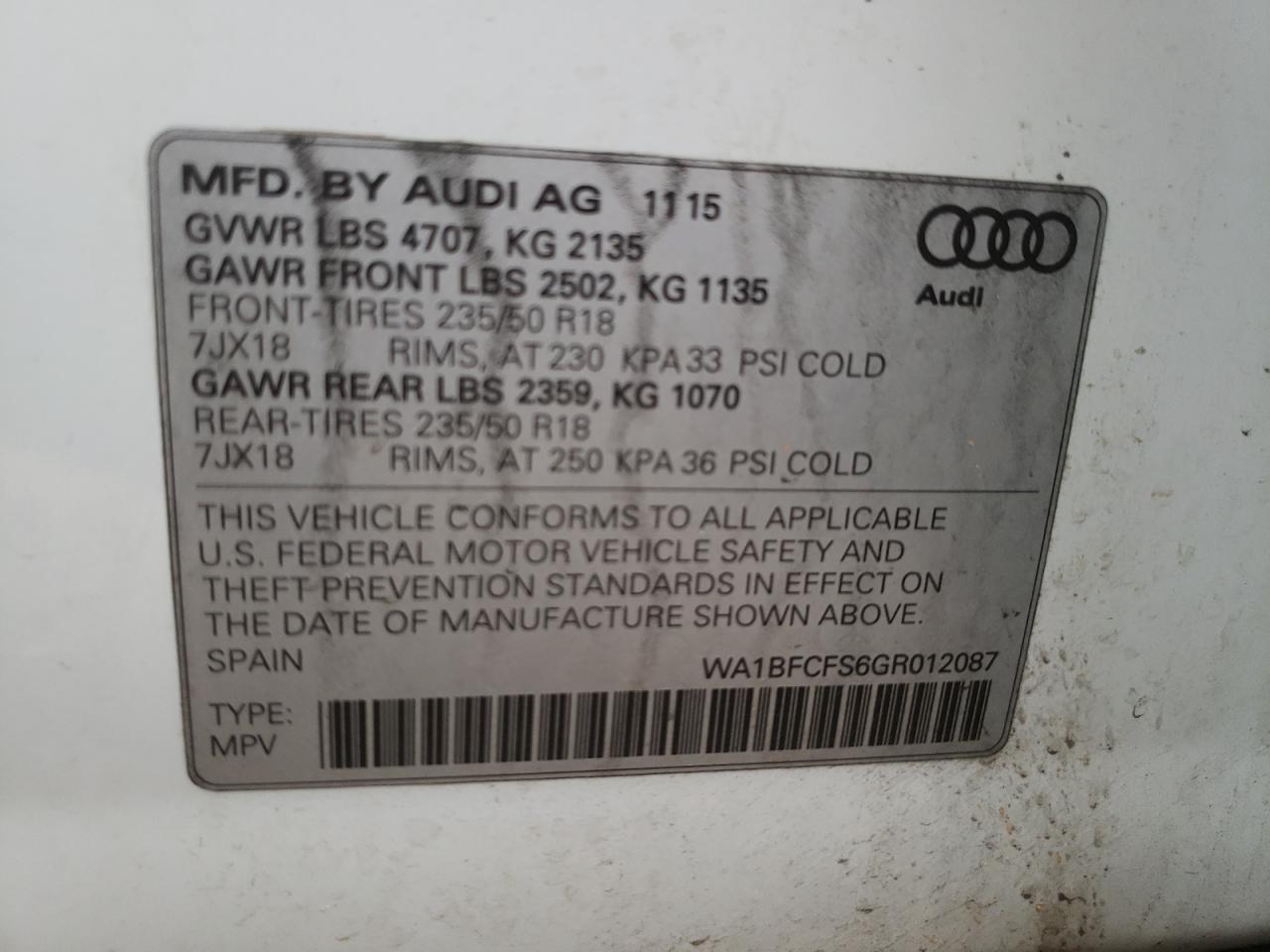 WA1BFCFS6GR012087 2016 Audi Q3 Premium Plus