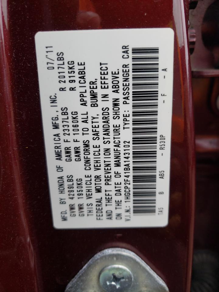 1HGCP2F41BA143102 2011 Honda Accord Lxp