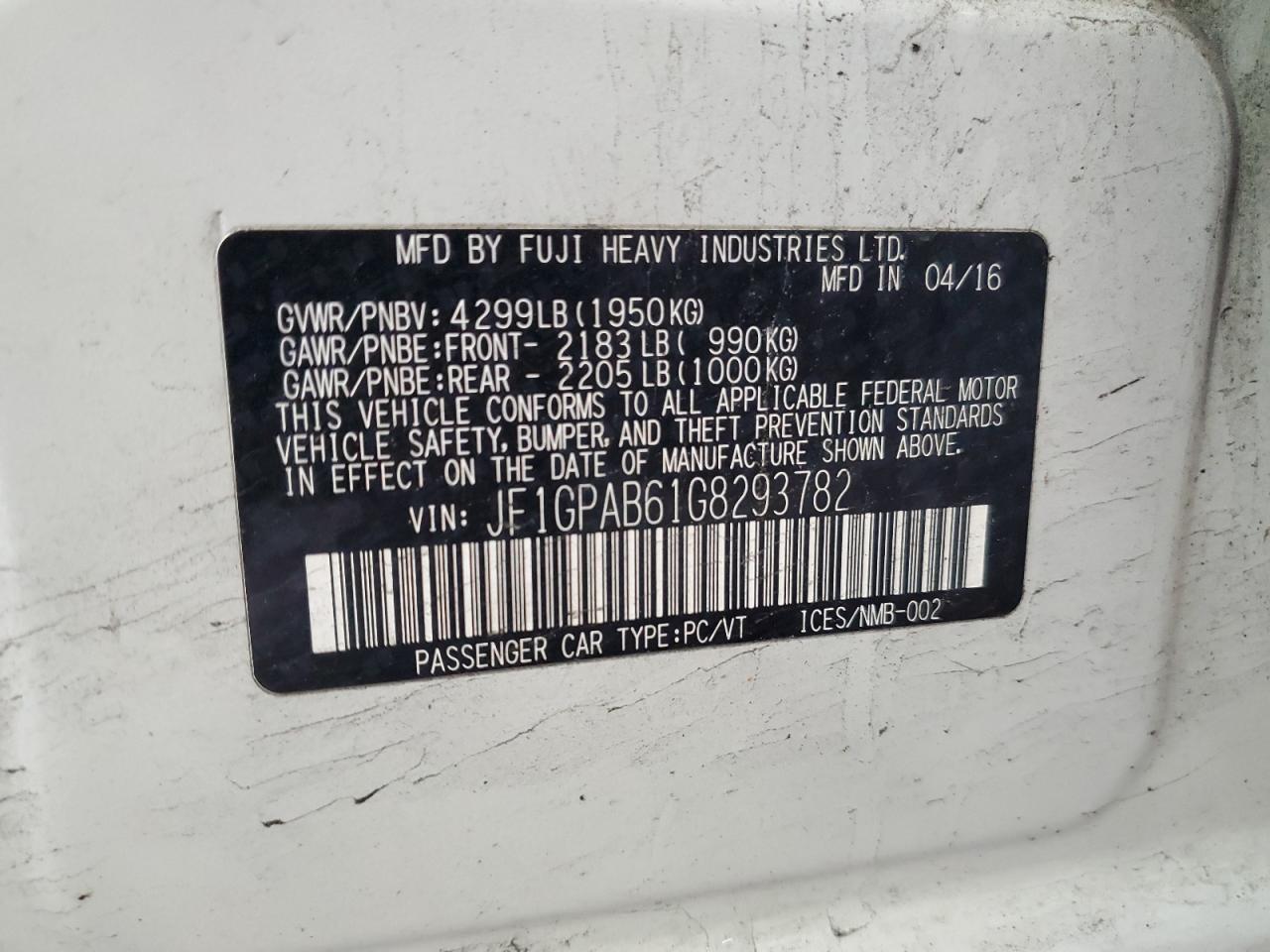 JF1GPAB61G8293782 2016 Subaru Impreza Premium