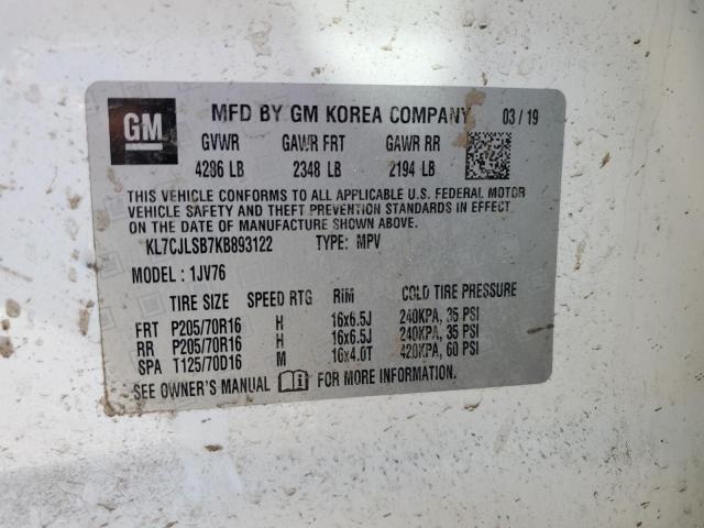 2019 Chevrolet Trax 1Lt VIN: KL7CJLSB7KB893122 Lot: 55534514