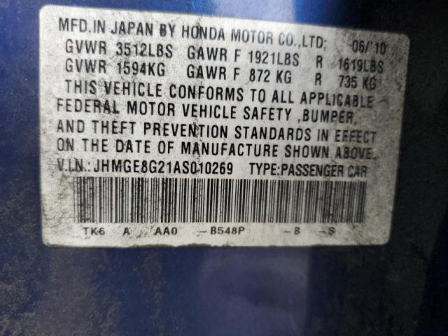 2010 Honda Fit VIN: JHMGE8G21AS010269 Lot: 56840814