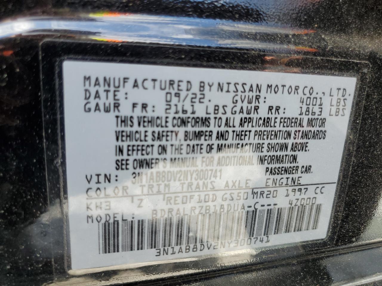 3N1AB8DV2NY300741 2022 Nissan Sentra Sr