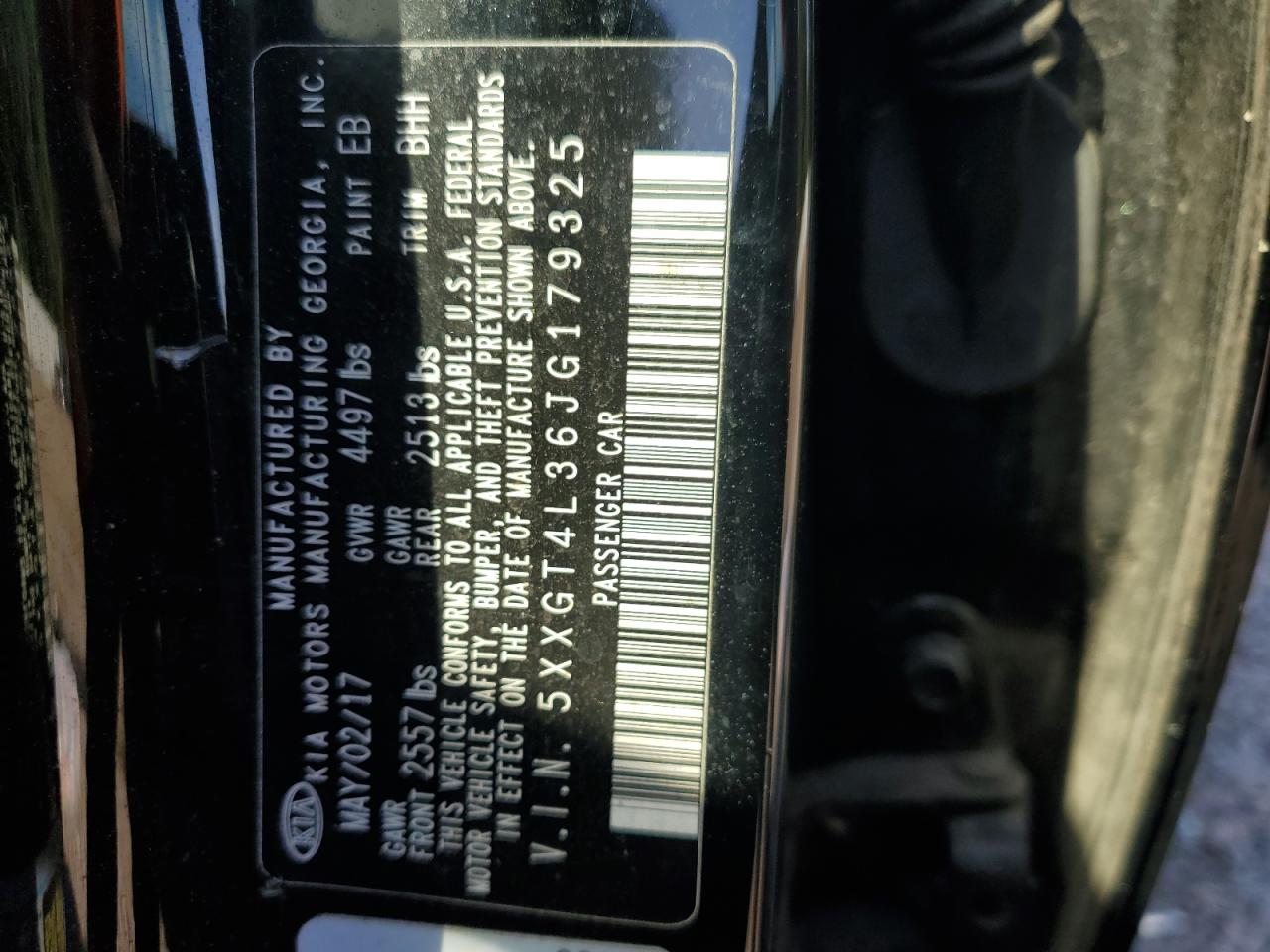 5XXGT4L36JG179325 2018 Kia Optima Lx