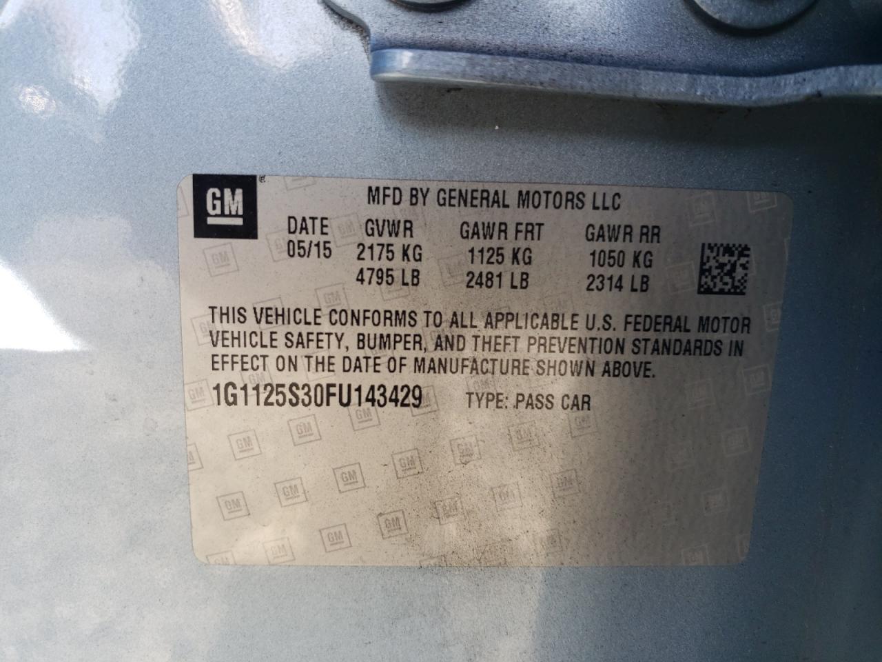 1G1125S30FU143429 2015 Chevrolet Impala Lt