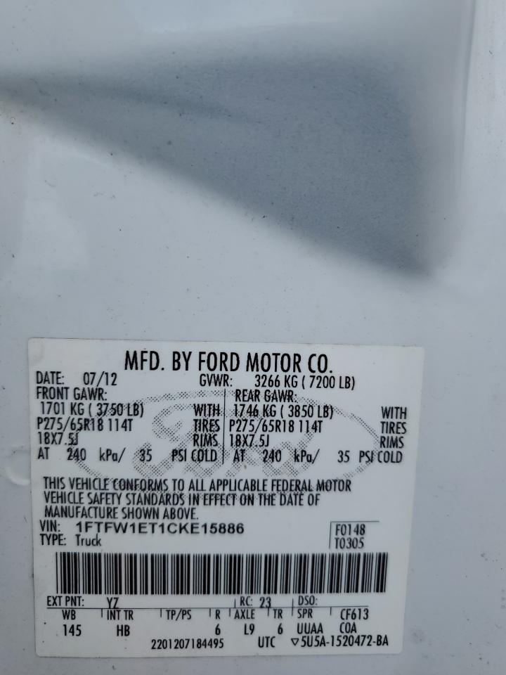 1FTFW1ET1CKE15886 2012 Ford F150 Supercrew